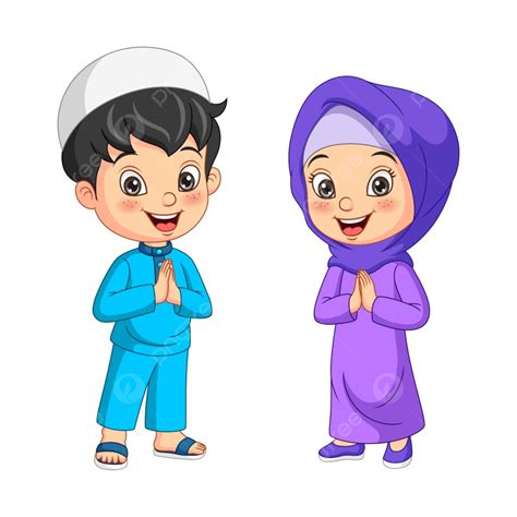 cartoon muslim kid greeting salaam children ramadhan child png