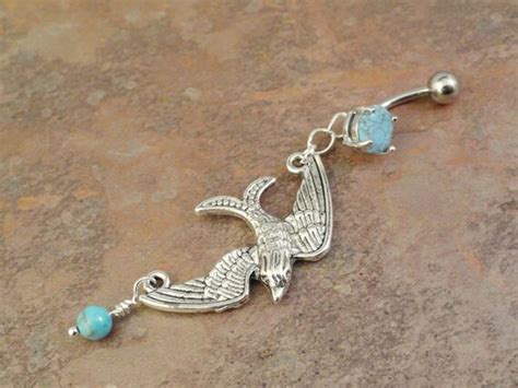 items similar  swooping bird sparrow belly button ring  turquoise  etsy