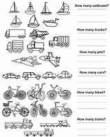 Transportation Worksheets Counting Worksheet Coloring Preschool Color Matching Pages Math Kids Many 1st Printable Truck Kindergarten Activities Maths First Sheets sketch template