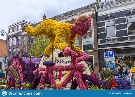 haarlem netherlands april   statue   tulips  flowers parade  april