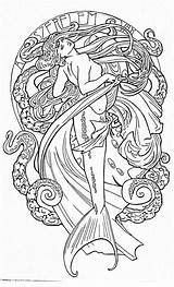 Nouveau Malvorlagen Jugendstil Erwachsene Ausmalbilder Amorphi Meerjungfrau Mucha Flor Reds Turquoise sketch template