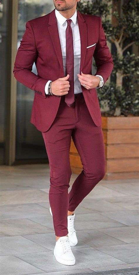 men suit formal summer suit burgundy  piece suit slim fit suits beach