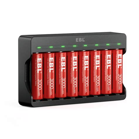 Ebl 8 Pack Rechargeable Lithium Aa Battery With 8 Slots Smart Battery