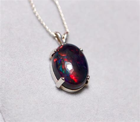 Large Opal Pendant Genuine Fire Opal Black Opal Necklace Graduation
