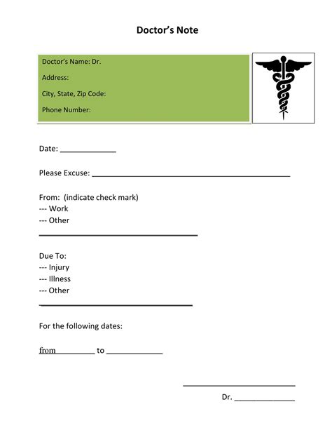 printable fake doctors note template printable templates