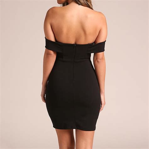 Wholesale Fashionable Black Off Shoulder Bodycon Mini Dress With
