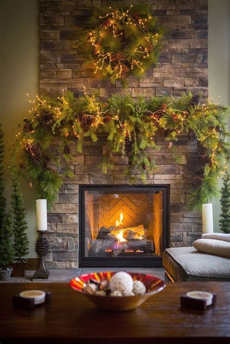 christmas wreaths  fireplace  living room holiday fireplace