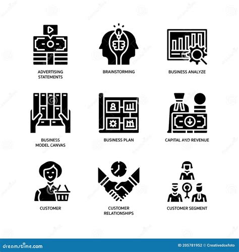 business model canvas icons set stock vector illustration  customer analyze