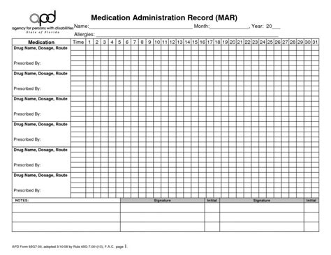 printable medication administration record work medication