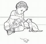 Coloring Cat Pages Kitten Adults Feeding Child sketch template