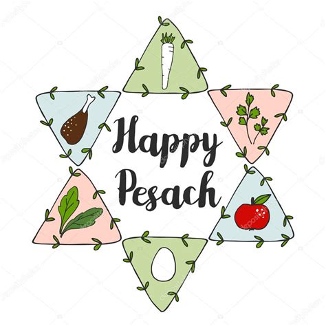 jewish pesach passover greeting card  seder doodle icons  jewish