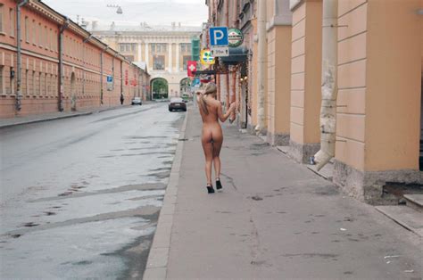 nude blonde walking along the streets in the early morning russian sexy girls