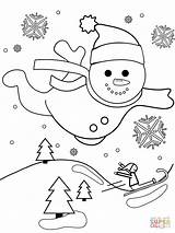 Coloring Snowman Flying Air Pages Through Drawing sketch template
