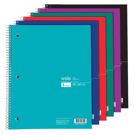 wirebound notebook      subject wide ruled  pages  sheets assorted colors