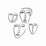 Trait Continu Abstrait Moderni Tratteggio Astratto Ritratti Stile Inchiostro Continuo Fronti Abstracte Lijntekening Ononderbroken Visages Modernes Encre Mains Leger Couple sketch template