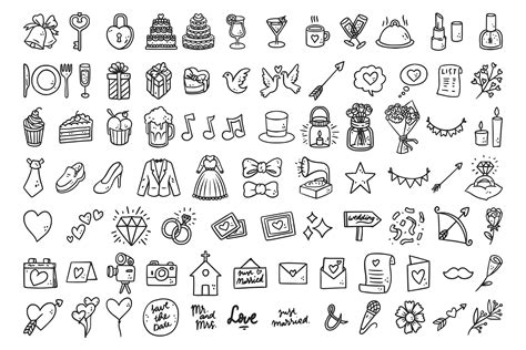 hand drawn wedding icons collection clip art svg eps png instant