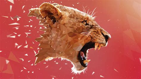 lion adobe illustrator animals  poly digital art artwork pink