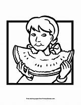 Watermelon Girl Eating Coloring Summer Pages Primarygames sketch template