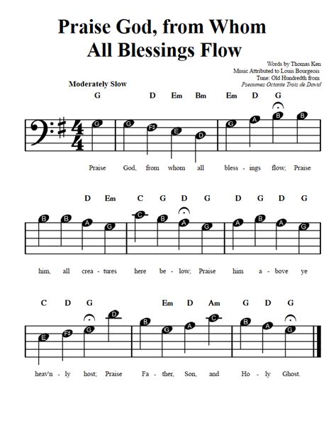 praise god from whom all blessings flow beginner bass clef sheet music