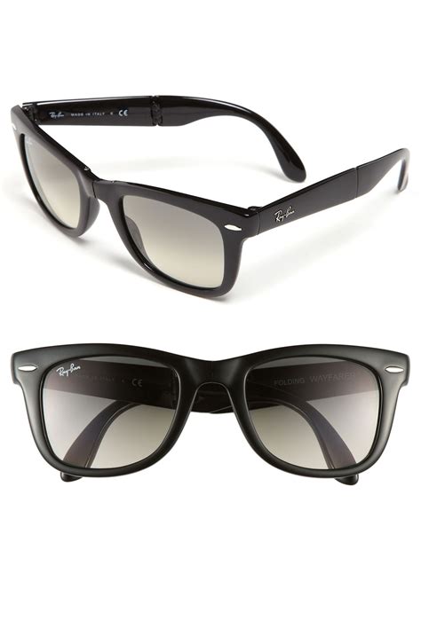 ray ban folding wayfarer mm sunglasses  black black grey lyst
