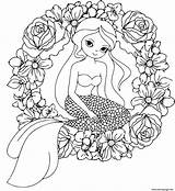 Mandala Coloring Mermaid Flowers Pages Wreath Print Printable sketch template