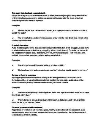 sample letter informing  death  document template