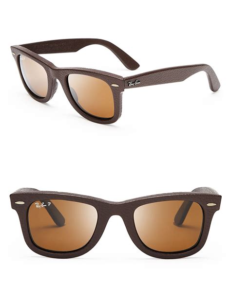 ray ban polarized leather wayfarer sunglasses  brown leather brown  men lyst