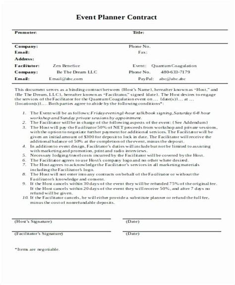event planning contract template   event contract sample wedding