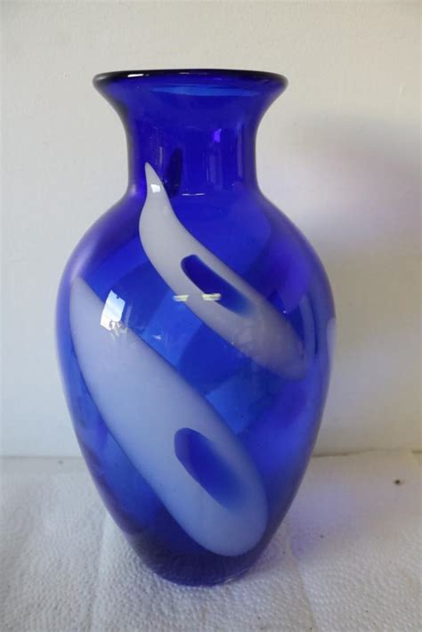 Vintage Blown Glass Cobalt And White Art Glass Vase