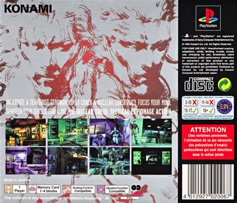 Metal Gear Solid 1998 Playstation Box Cover Art Mobygames