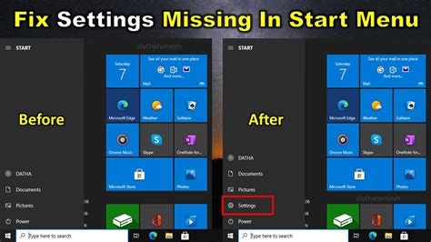 fix settings missing  start menu windows  benisnous