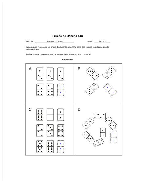 test dominos resultado prueba de domino dprueba de domino  nnoommbbrree