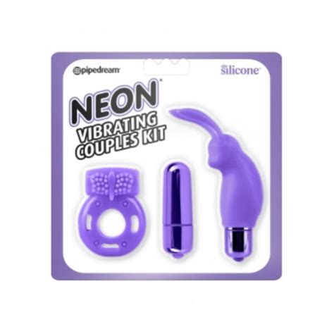 Pipedream Neon Vibrating Sex Toy Couples Kit 3 Pcs Purple For Sale