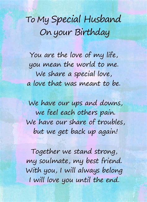 Romantic Birthday Verse Poem Card Special Husband Uk