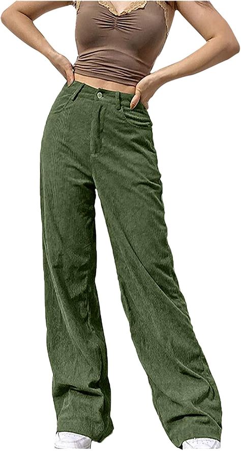 Women S High Waist Corduroy Pants Vintage Solid Straight Leg Baggy