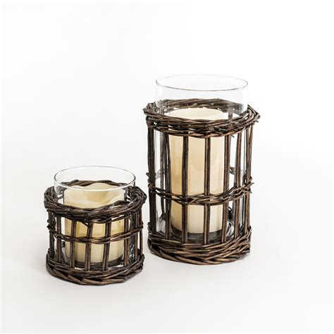 washed rattan cage candle holders set    event rental