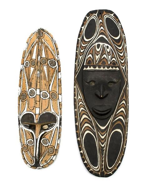 Two Various Papua New Guinea Masks Sepik Area Carved