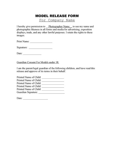 model release forms  templates templatelab