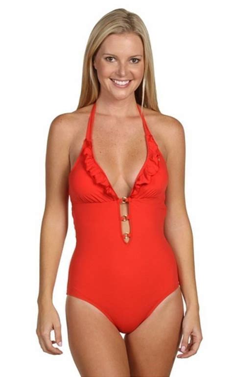 one piece red plunge v neck halter swimsuit size small
