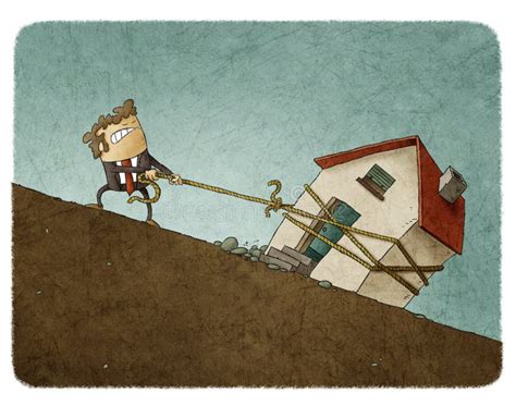 businessman pulling   house   slope stock illustration illustration  rope