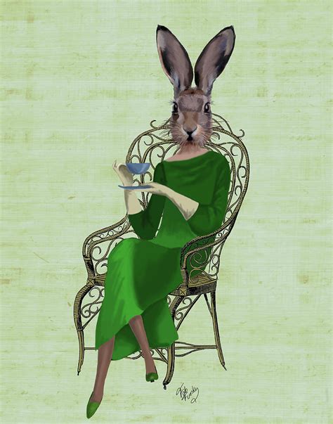 Lady Bella Rabbit Taking Tea Painting By Fab Funky Fine Art America