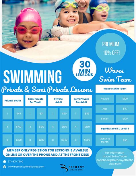 Swimming Lessons Flyer 2023 Bethany Athletic Club