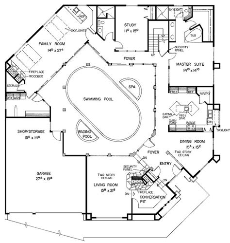 single floor house plans  indoor pool