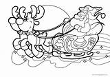 Santa Sleigh His Reindeer Claus Coloring Pages Christmas Print sketch template