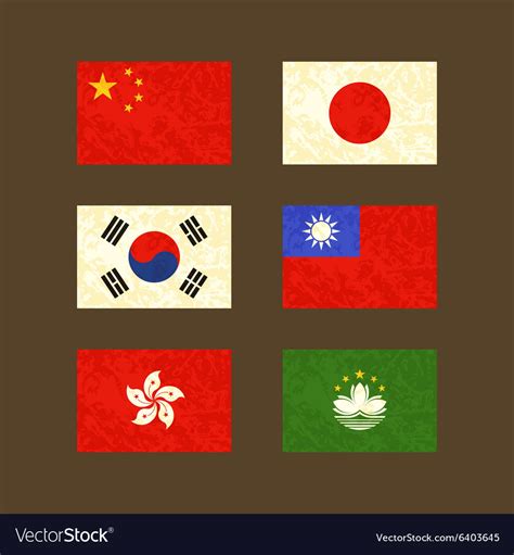 flags of china japan south korea taiwan hong kong vector image