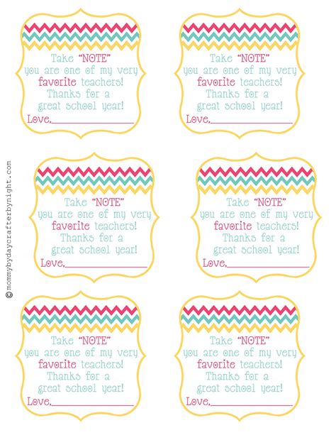 note gift tag teacher appreciation printables teacher birthday