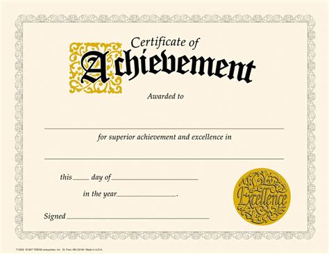 gold seal printable certificate  achievement