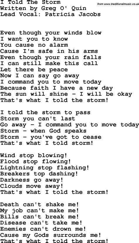 country southern and bluegrass gospel song i told the storm lyrics