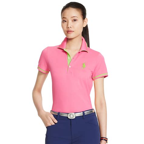 lyst ralph lauren golf tailored golf fit polo shirt  pink