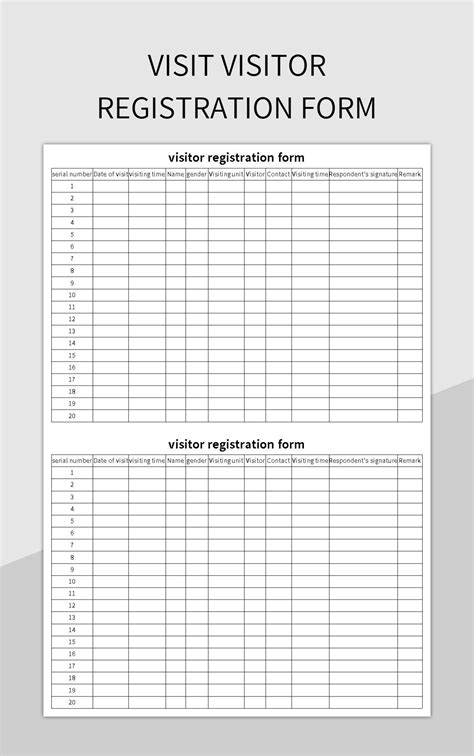 visit visitor registration form excel template  google sheets file